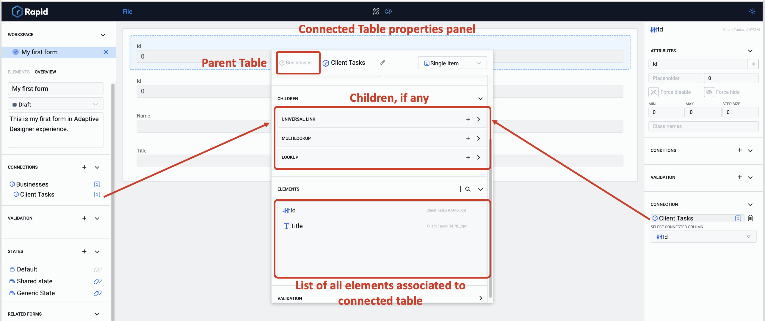 Image showing Table properties panel